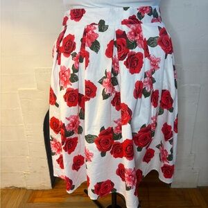 Red and White Roses Women's Skirt WITH POCKETS!